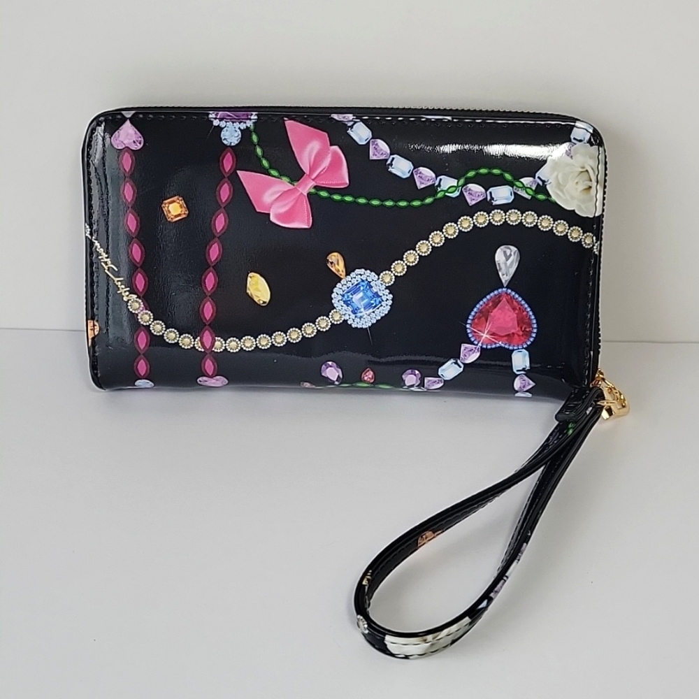 Betsey Johnson multicolor  Jewel print  black faux patent leather wallet… - Picture 5 of 9